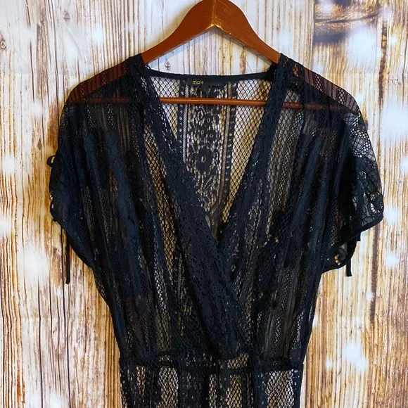 MAJE x Revolve Black Lace Maxi Gypsy Boho Goth Knit maxi Dress 1 Small